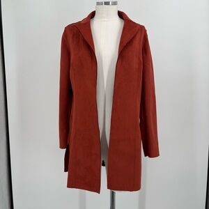 T Tahari Terracotta Open Front Vegan Suede Trench Coat